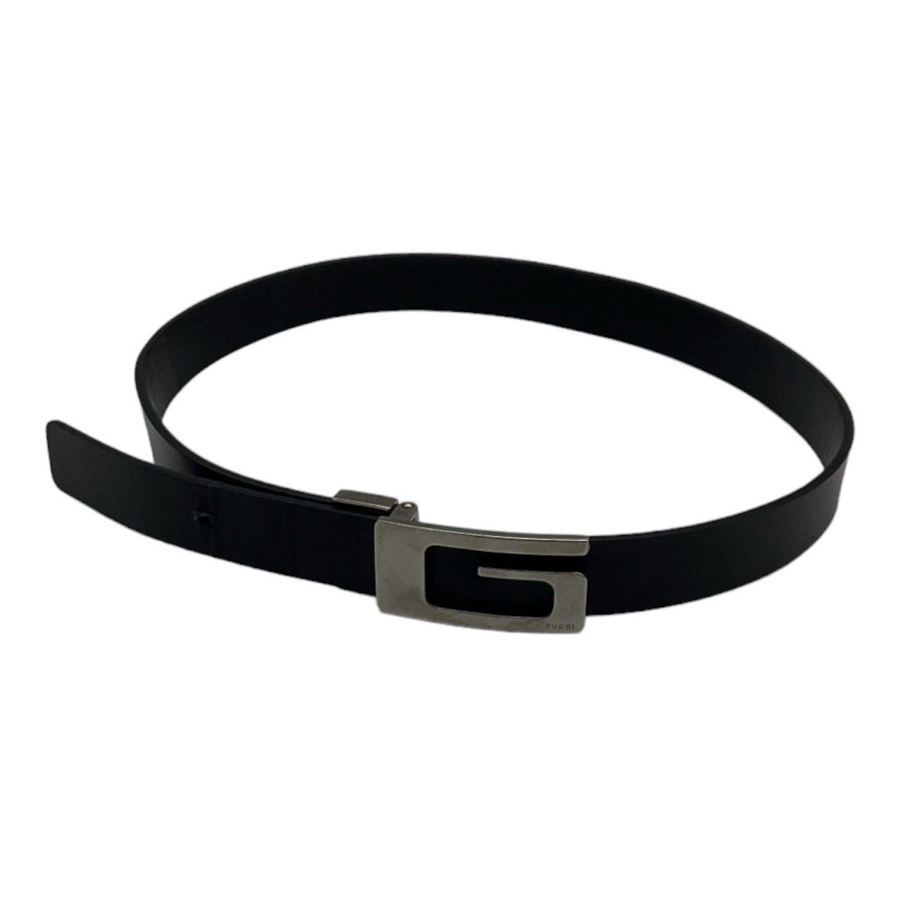 Authentic Gucci Black Leather G Logo Belt Silver Buckle Sz 70/28 Italy Vintage